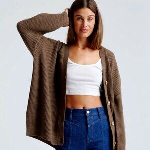 Quince XS Mongolian Cashmere Oversized Boyfriend Cardigan Sweater in Brown